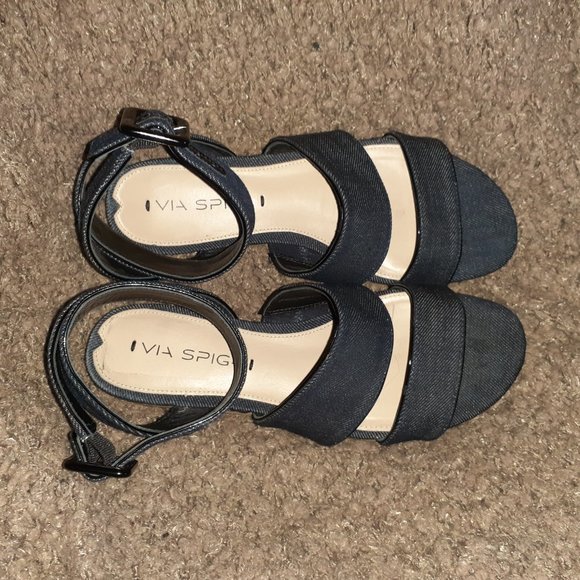VIA SPIGA-Dianne-Mini Platform Ankle Strap Sandals-Indigo Denim-Sz 6.5-Excellent - Picture 6 of 7